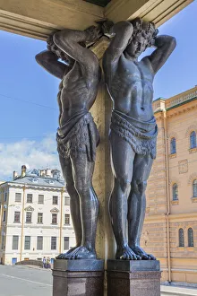 Schloss Drucke: Der Portikus der Atlanten, Winterschloss und Staats-Herzogswirth-Museum in Sankt Petersburg