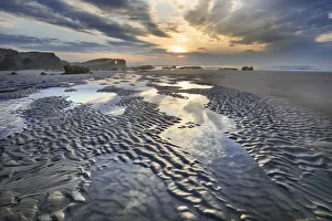 Galicia Coast Spain Drucke: Beach impression with cloudy sky - Spain, Galicia, Lugo, Ribadeo