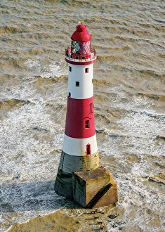 British Isles Travel Destinations Drucke: Beachy Head Lighthouse, elevated view, Eastbourne, East Sussex, England, United Kingdom