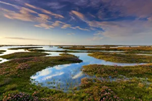 British Coastal Landscapes Drucke: Brancaster Salt Marsh Reflections, Branscater, Norfolk, England
