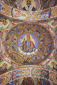 Drucke von Bulgarien , Südliche Berge , Rila , Kloster von Rila , UNESCO-bewährte Wandmalereien mit Darstellung Jesu Christi und Mariä Bulgarien Drucke: Bulgarien , Südliche Berge , Rila