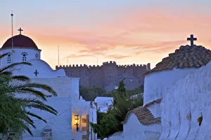 UNESCO World Heritage Site Patmos Drucke: Churches At Sunset With The Monastery Of St. John In The Background, Patmos, Dodecanese