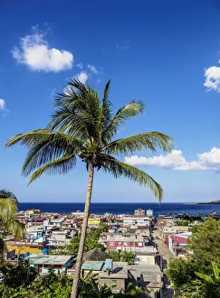 Caribbean Coastal Landscape Drucke: Cityscape, elevated view, Baracoa, Guantanamo Province, Cuba