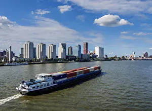 South Holland Cityscape Drucke: Container Ship on New Meuse River, Rotterdam, South Holland, The Netherlands