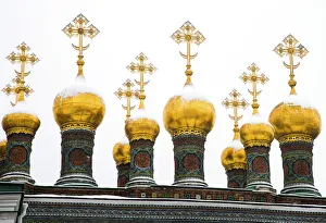 Russian Federation Landmarks Drucke: Domes of the Upper Saviour Cathedral in Kremlin, Moscow, Russia