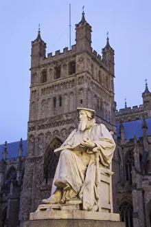 Exeter Drucke: England, Devon, Exeter Die Kathedrale Das Statuendbild von Richard Hooker 1554 - 1600