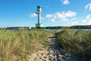 Schleswig Holstein Landscape Drucke: Footpath amidst grass against Friedrichsort lighthouse, Kiel, Schleswig-Holstein, Germany
