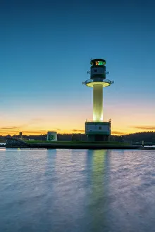 Schleswig Holstein Landmarks Drucke: Friedrichsort lighthouse at twilight, Kiel, Schleswig-Holstein, Germany