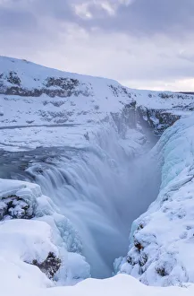 Frozen Waterfalls In Europe Drucke: Gullfoss waterfall in winter time, south western Iceland, Europe