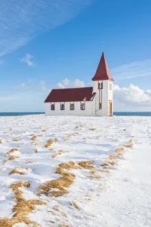Hellnar auf der Halbinsel Snæfellsnes im Westen Islands (Iceland). Die Kirche von Hellnar im Winter