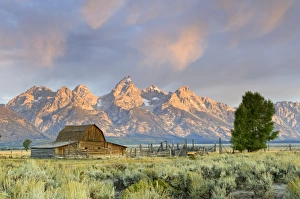 Drucke von Geschichtliches Bauernhaus auf der Mormonenrow und im Tetonschneebergbereich des Grand-Tetsonationalparks in Wyoming/USA Wyoming Drucke: Geschichtliches Bauernhaus auf der Mormonenrow und im Tetonschanzenberg