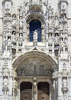 Drucke von Jerónimos-Kloster (Hieronymitenkloster), Südtor der Kirche von Nossa Senhora da Graça, Lissabon, Portugall Manuelinische Architektur Drucke: Jerónimo-Monasterium, Südportal der Kirche von Santa María