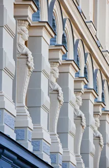Eastern Europe Travel Drucke: Latvia, Riga, Old Riga, Vecriga, Chekov Theater, building detail