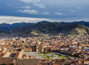 Cusco Peru Drucke: Main Square, Old Town, elevated view, Cusco, Peru