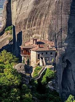 Meteora Travel Destination Drucke: Monastery of Rousanou, elevated view, Meteora, Thessaly, Greece