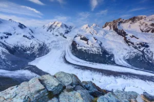 Valais Switzerland Mountains Drucke: Monte Rosa range & Gornergletscher, Zermatt, Valais, Switzerland