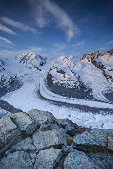 Swiss Alps Mountains Drucke: Monte Rosa range & Gornergletscher, Zermatt, Valais, Switzerland