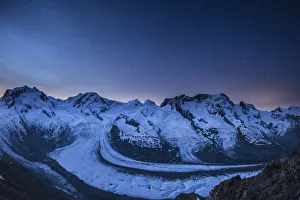 Western Europe Mountain Ranges Drucke: Monte Rosa range & Gornergletscher at night, Zermatt, Valais, Switzerland