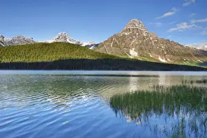 Kanadische Rocky Mountains Drucke: Landschaft im Gebirge am Wasserfuhlssee mit dem Berg Chephren - Kanada, Alberta