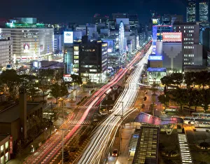 Moderne Kunst Drucke: Nagoya Stadtzentrum am Abend, Präfektur Aichi, Japan