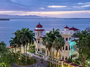 Atlantic Ocean Coastline Photos Drucke: Palacio de Valle at dawn, elevated view, Cienfuegos, Cienfuegos Province, Cuba