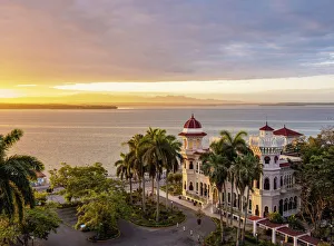 Palacio De Valle Cuba Drucke: Palacio de Valle at sunrise, elevated view, Cienfuegos, Cienfuegos Province, Cuba