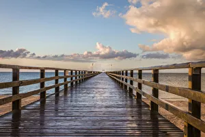 Western Europe Coastal Landscape Drucke: Pier with retreating thunderstorm in Prerow, Mecklenburg-Western Pomerania