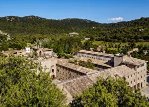 Balearic Islands Architecture Drucke: The Santuari de Lluc, Lluc Monastery, elevated view, Serra de Tramuntana