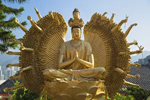 Drucke von Skulptur am Ten-Thousand-Buddha-Monastir in Schatyn im Neuen Territorium Hongkong Bilder Datiert 2015 Februar: Bild der tausend Buddha-Statuen im Ten-Thousand-Buddha-Monastir in Schatten (Neuterritorien)