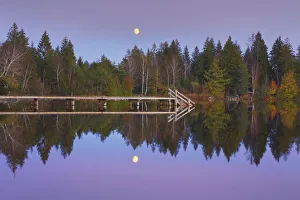 Sonnenuntergangs-Eindruck unter Vollmond - Deutschland, Bayern, Oberbayern,Bad Tölz-Wollersdorf