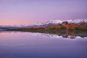 Lake Tekapo Sunset Drucke: Sunset reflections at Lake Tekapo, Canterbury, New Zealand