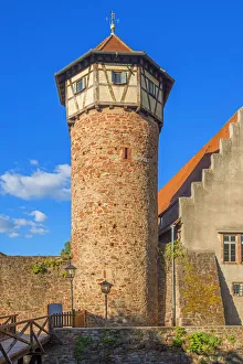 Die Diebe-Turm , historische Gefängnisstätte des Michelsdorfer Schlosses in der Stadt Michelsheim im Odenwald im Rheinland-Pfalz