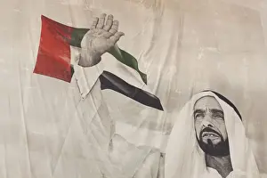 Vereinigte Arabische Emirate, Abudhabe, Wandbild des ehemaligen Führers Schiekh Zaid bin Sultän