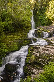 New Zealand Landmarks Drucke: Upper McLean Falls in Catlins Forest Park, The Catlins, Otago Region, South Island