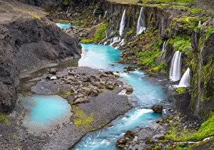 Drucke von Wasserfälle und blaue Flüsse von Sigöldudljúfur oder Tal der Tränen Südliche Hochländer Island Island Drucke: Wasserfälle und blaue Flüsse von Sigöldudljúfur oder Tal der Tränen, Südhochland