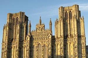 Quelle: Drucke: Fassade von der Westseite des Wells-Kathedrals im Abendlicht Wellen Sommerset england