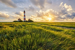 Westerhever Lighthouse Germany Drucke: Westerhever lighthouse, Eiderstedt, North Frisia, Schleswig-Holstein, Germany