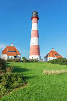 Fernsicht des Westerheversands gegen den Himmel in Westerhever an der Halbinsel Eiderstedt im Landkreis Nordfriesland in Schleswig-Holstein Deutschland