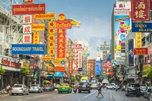 Landschaften Drucke: Yaowarat Straße in der Nähe von Samphanthawong (Chinesenquartier) im Stadtteil Bangkok