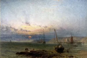 Fine Art Canvas Paintings Drucke: Coast Scene, Sunset
