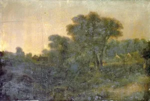 Aquarellierte Landschaften Drucke: Landchaft mit Häuschen und Bach