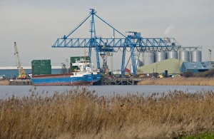 Kraftfahrzeuge des Isartals auf der Hafenbühne abladen am Fluss Trent in Flixborough bei Scunthorpe im Nordlichen Lincolnshire in England im Januar