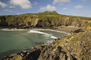 Wales Coastal Scenery Drucke: View of cliffs and beach, St. Davids Head, Pembrokeshire, Wales, May