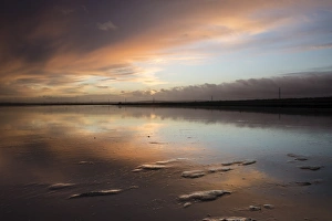 English Countryside Winter Scenes Drucke: View of clouds reflected in mud at sunrise