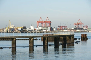 European Harbour Drucke: View of dock cranes at container port, Dublin Port, Dublin Bay, Ireland, november