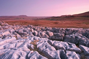 Limestone Rock Formations UK Drucke: View of limestone pavement at twilight