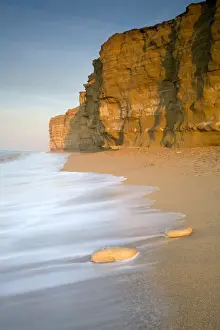 Sandy Beach Landscapes Drucke: View of sandy beach and sea cliffs