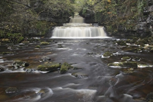 North Yorkshire Waterfalls Drucke: View of waterfall and limestone rocks