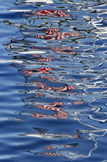 American Flag Reflection Drucke: Abstract reflection of American flag, Catalina, California