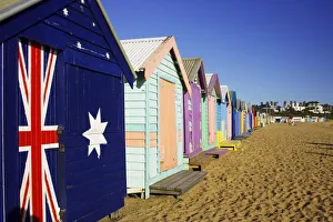 Bademäden im Mittelbereich des Brightons Strand am Hafen von Port Phillip Bay in Melbourne in der Stadt Victoria Australien